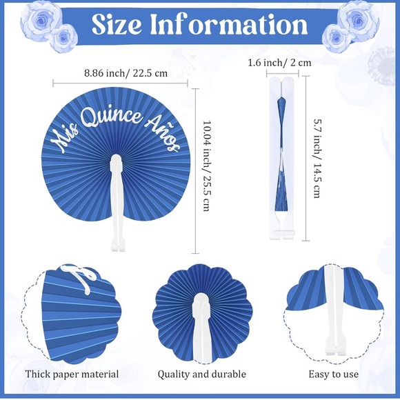 💜30 Sets Quinceanera Party Favors for Guests Folding Paper Fans Round Plastic - Picture 2 of 4